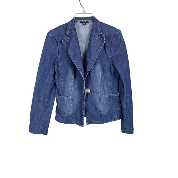 Banana‎ Republic Denim Blazer Stretch Button Front Jacket Blue Women Size 6 - Picture 1 of 8